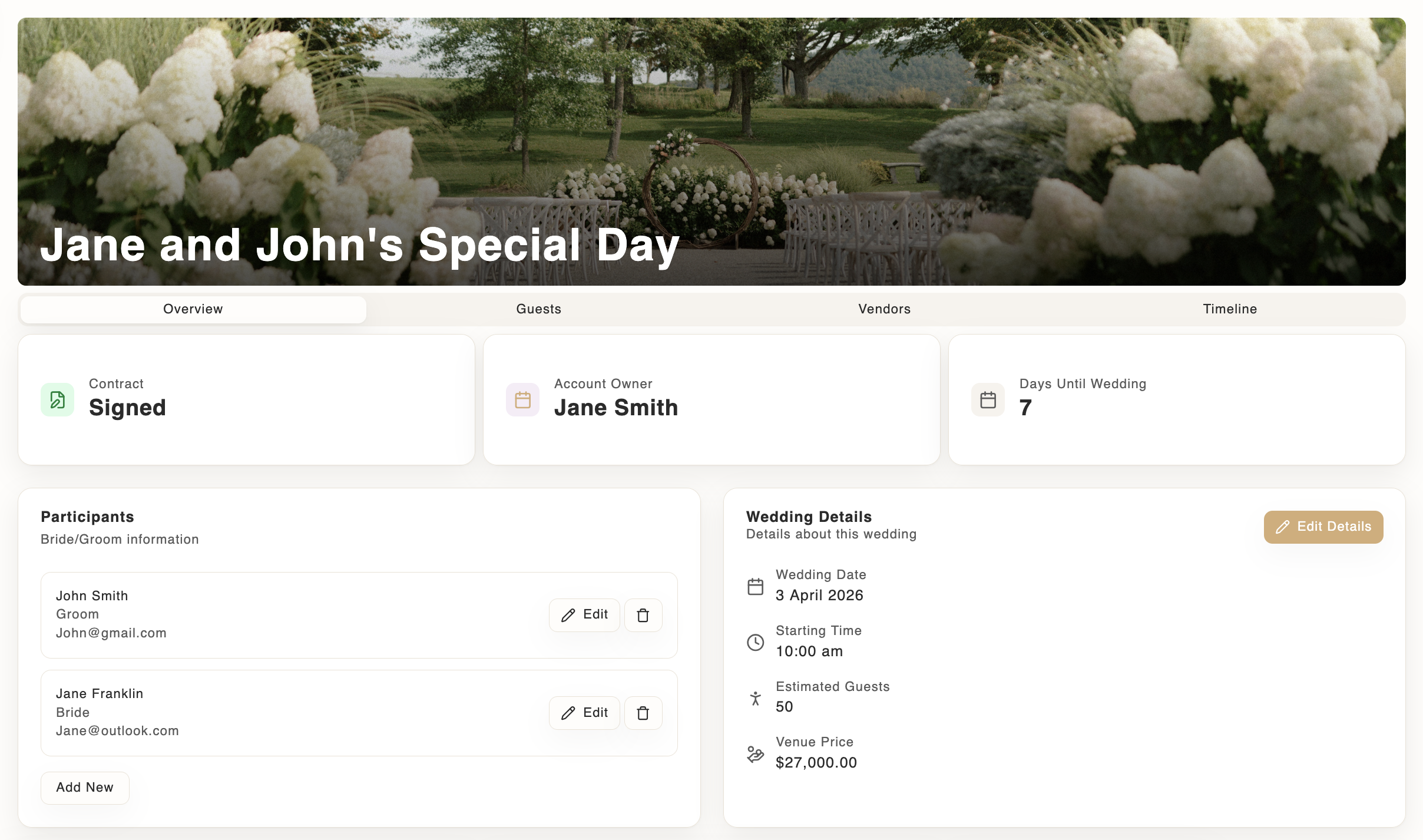 Venue Dashboard screenshot